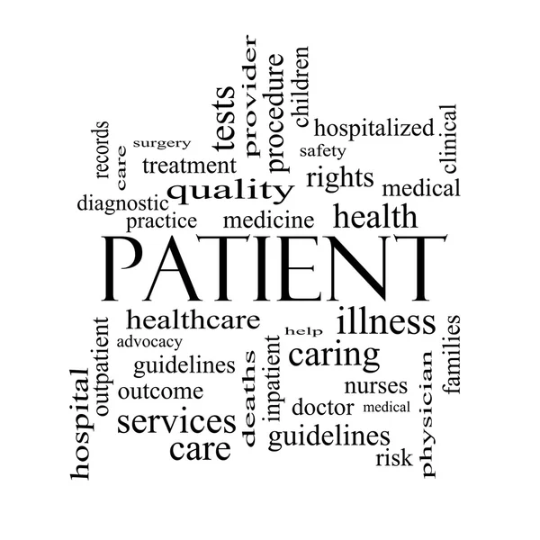 Patient Word Cloud Concept in black and white — Stock Photo, Image