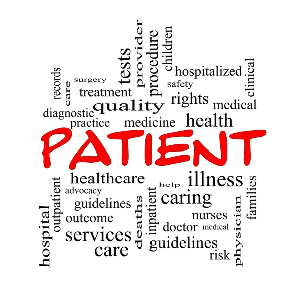 Patient Word Cloud Concept in red caps — Stock Photo, Image