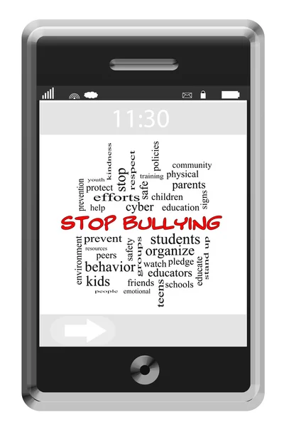 Stop Bullying Word Cloud Concept on a Touchscreen Phone — Stock Photo, Image
