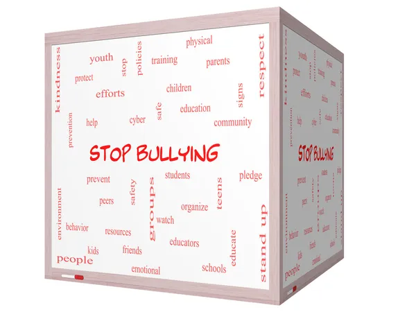 Stop Bullying Word Cloud Concept on a 3D cube Whiteboard — Stock Photo, Image