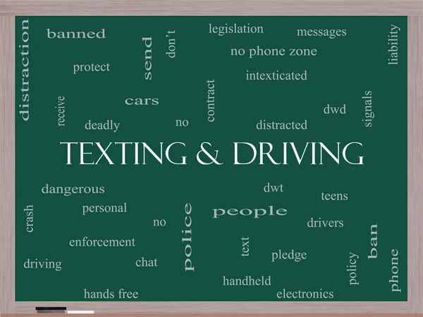 Texting and Driving Word Cloud Concept on a Blackboard — Stock Photo, Image