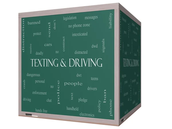 Texting and Driving Word Cloud Concept on a 3D Blackboard — Fotografie, imagine de stoc