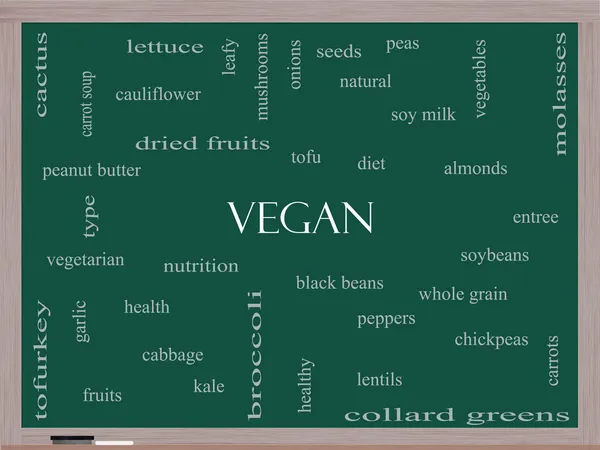 Vegan woord wolk concept op een schoolbord — Stockfoto