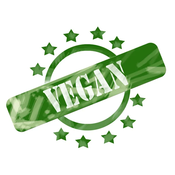 Green Weathered Vegan Stamp Circle and Stars design — Stock Photo, Image