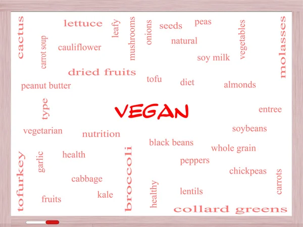 Concept Vegan Word Cloud sur un tableau blanc — Photo