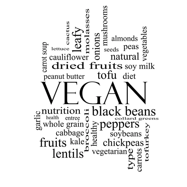 Vegan Word Cloud Concept in black and white — Stock Photo, Image