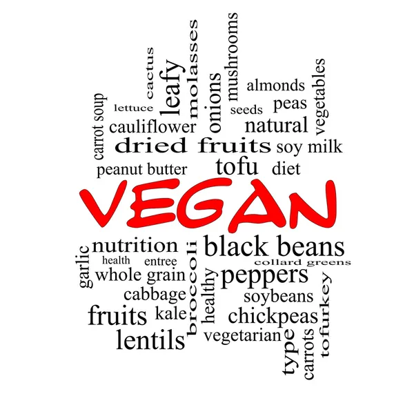 "Vegan Word Cloud" -begrepet i rødkapsler – stockfoto