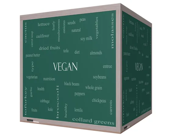Vegan Word Cloud Concept on a 3D cube Blackboard — Stock Image Vegan Word Cloud Concept on a 3D cube Blackboard Royalty Free Stock Images