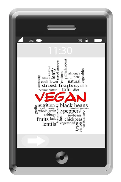 Vegan Word Cloud Concept on a Touchscreen Phone — Stock Image Vegan Word Cloud Concept on a Touchscreen Phone Royalty Free Stock Photos