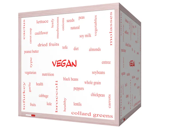 Vegan Word Cloud Concept on a 3D cube Whiteboard — Stock Image Vegan Word Cloud Concept on a 3D cube Whiteboard Royalty Free Stock Photos