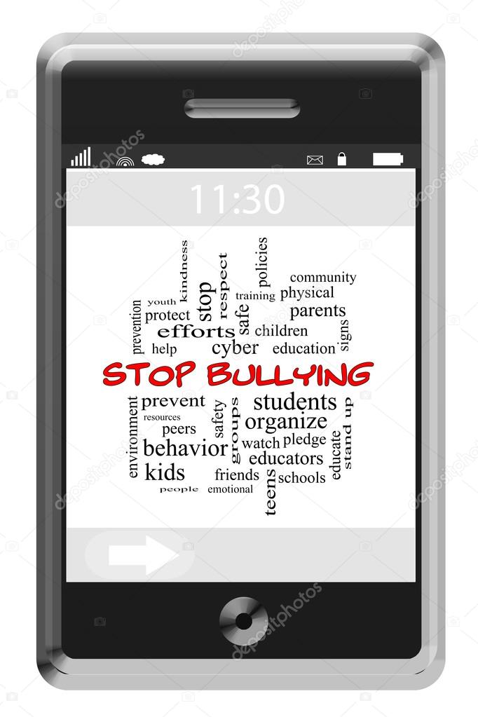 Stop Bullying Word Cloud Concept on a Touchscreen Phone