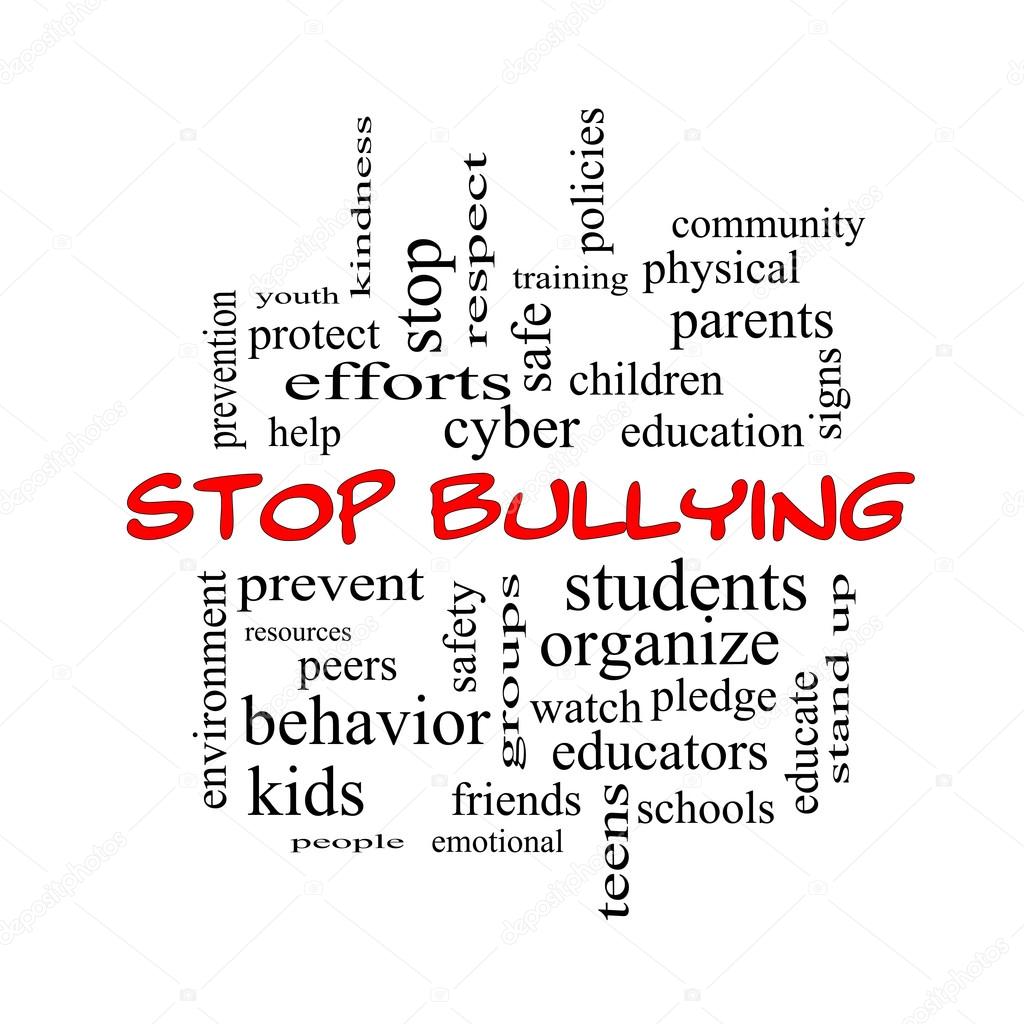 Stop Bullying Word Cloud Concept in red caps