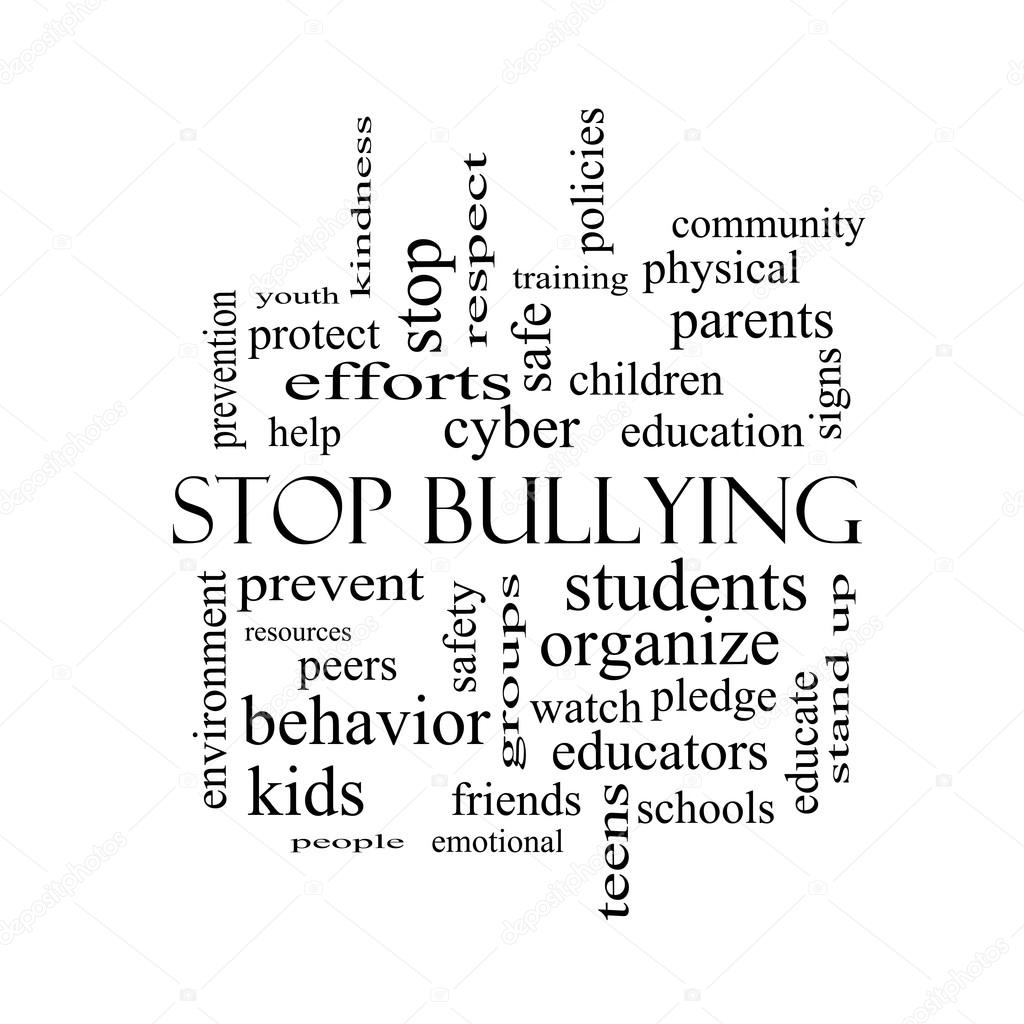 Stop Bullying Word Cloud Concept in black and white