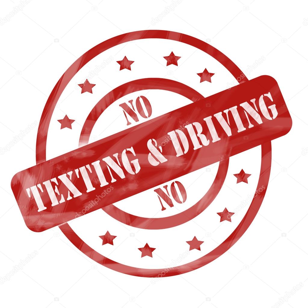 Red Weathered No Texting and Driving Stamp Circles and Stars