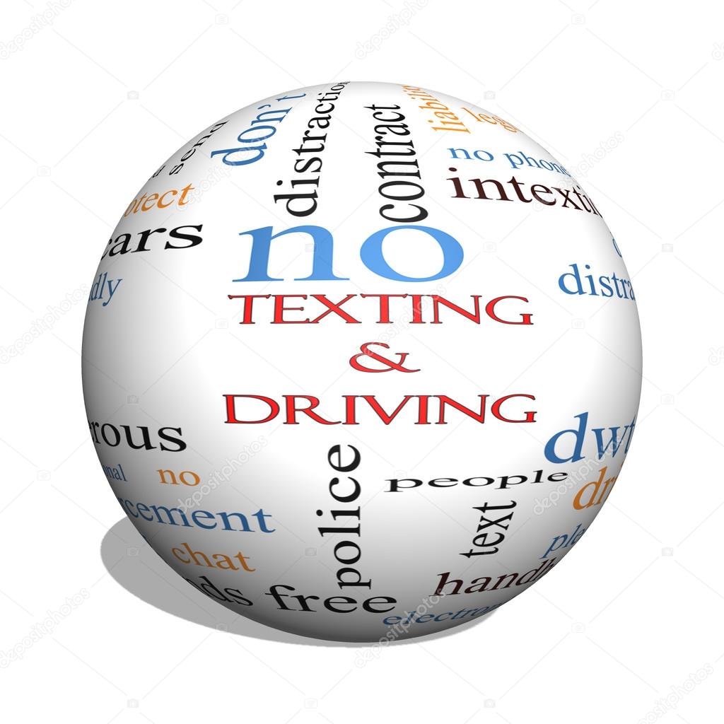 Texting and Driving 3D sphere Word Cloud Concept