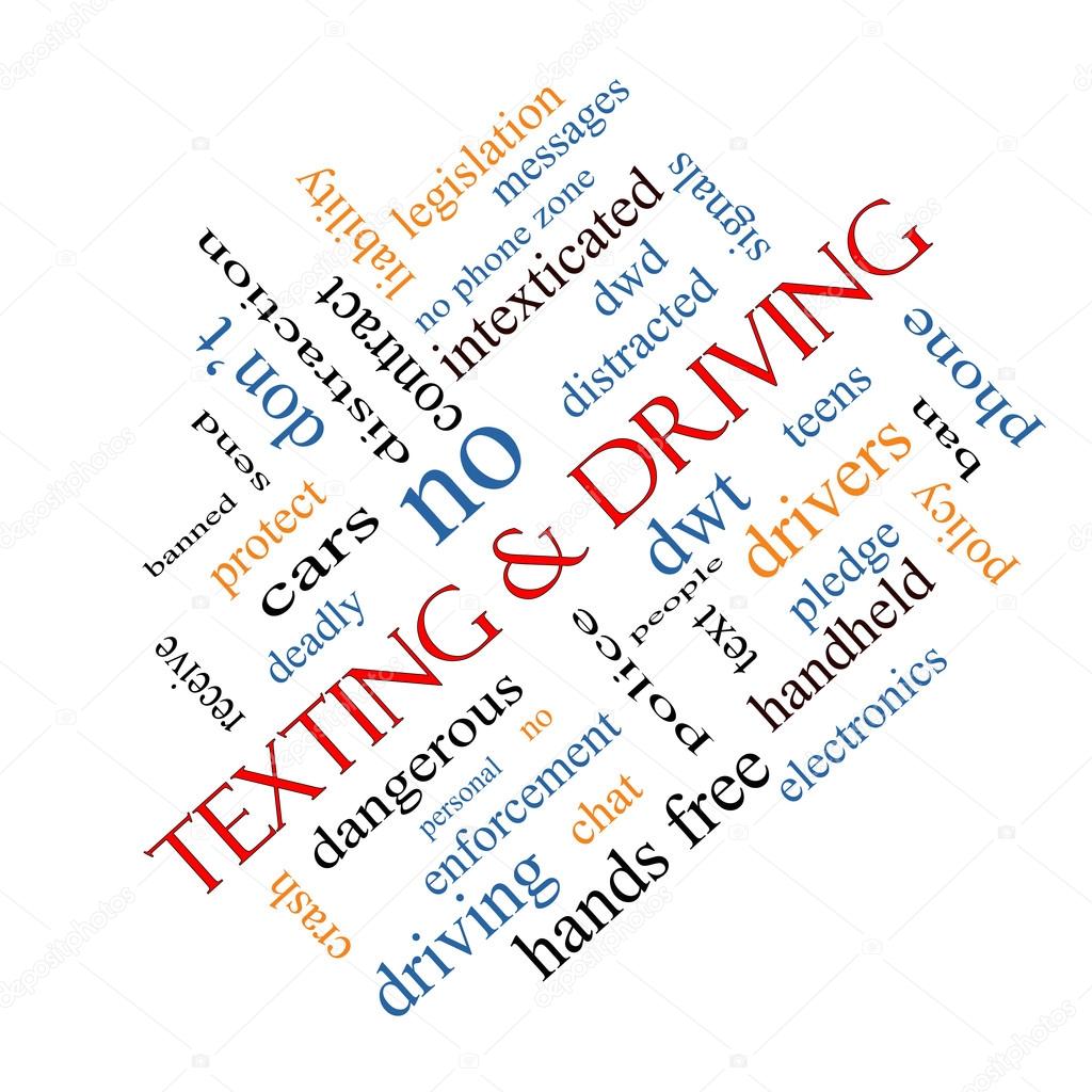Texting and Driving Word Cloud Concept Angled