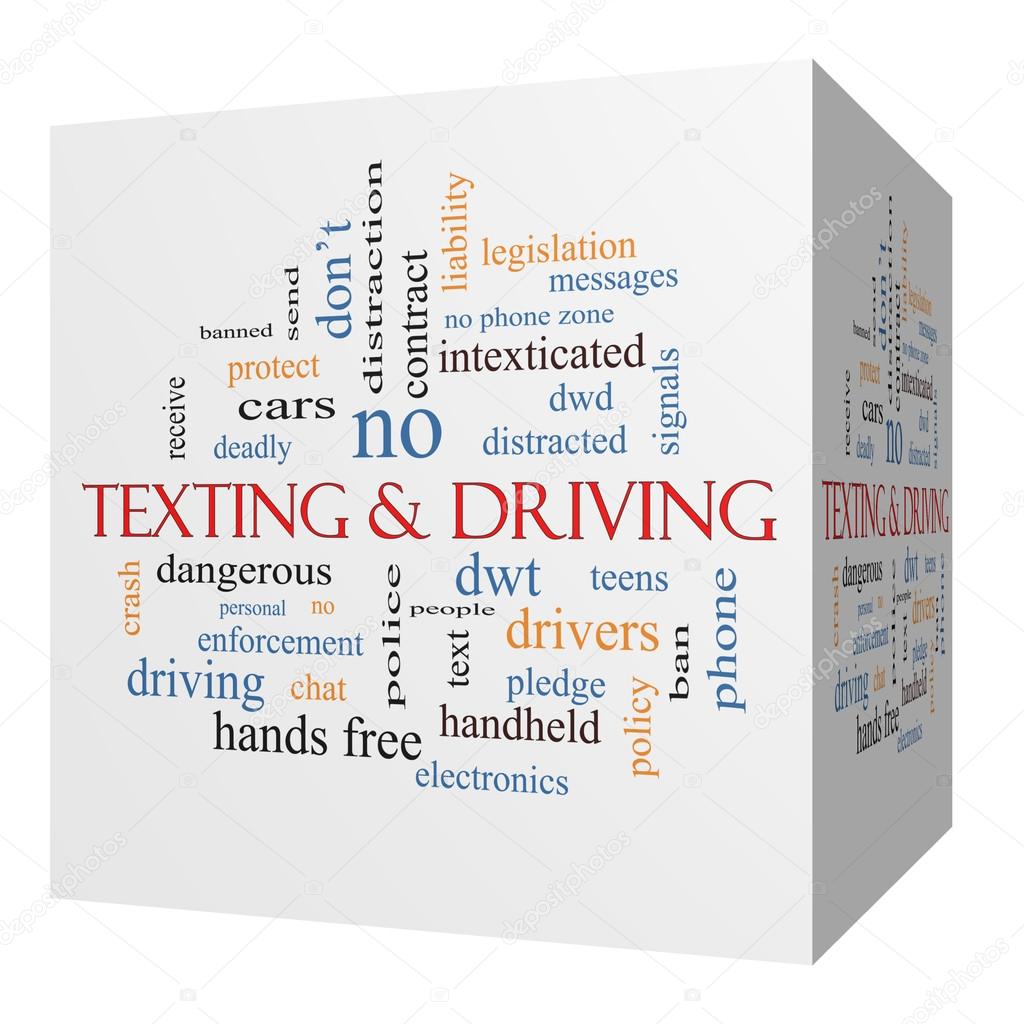 Texting and Driving 3D cube Word Cloud Concept