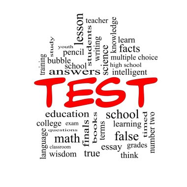 kelime bulutu kavramı kırmızı kapaklar içinde test