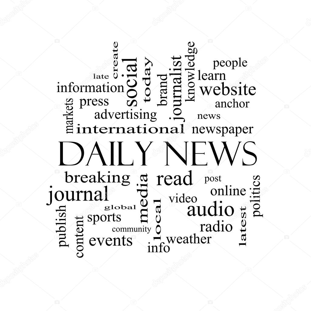 Daily News Word Cloud Concept in black and white