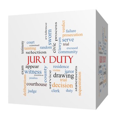 Jury Duty 3D cube Word Cloud Concept clipart