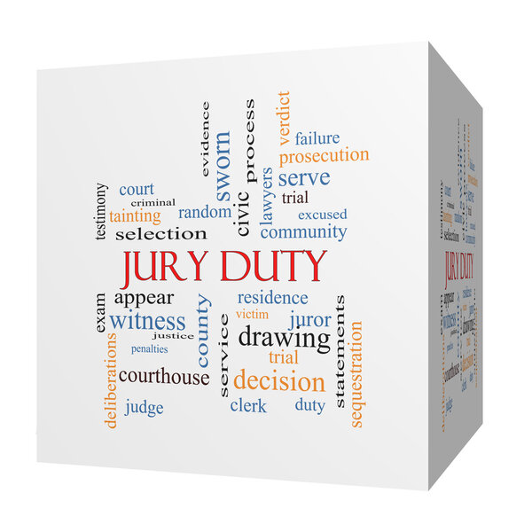 Jury Duty 3D cube Word Cloud Concept