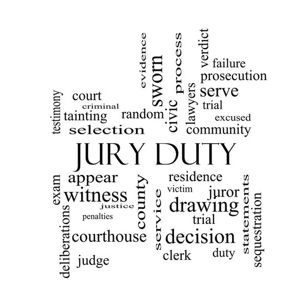 Jury Duty Word Cloud Concept en noir et blanc — Photo