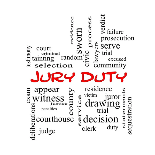 Jury Duty Word Cloud Concept in red caps — Stock Photo, Image