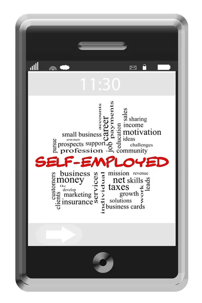 Self-Employed Word Cloud Concept on a Touchscreen Phone — Stock Photo, Image