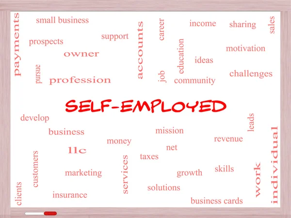 Self-Employed Word Cloud Concept on a Whiteboard — Stock Photo, Image
