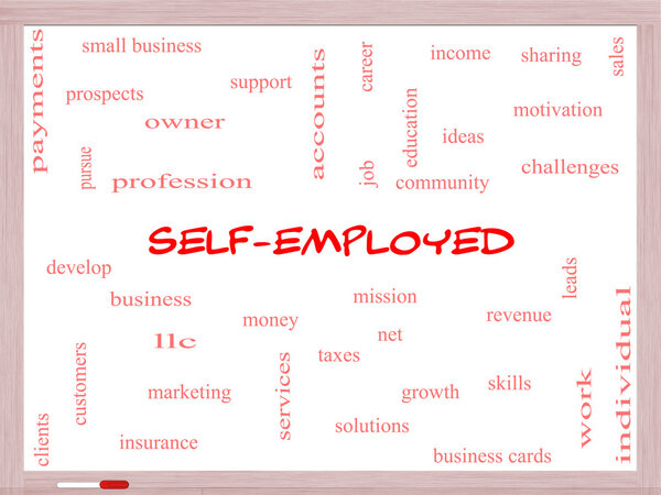 Self-Employed Word Cloud Concept on a Whiteboard