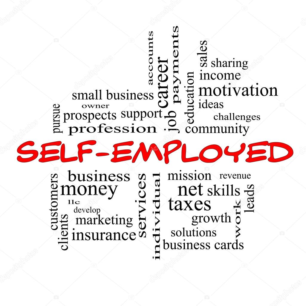 Self-Employed Word Cloud Concept in red caps