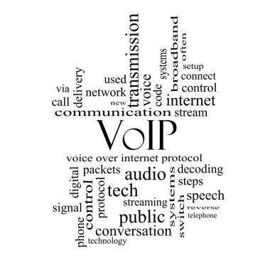VOIP Word Cloud Concept in black and white clipart