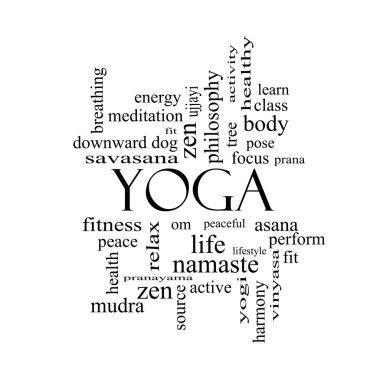 Yoga Word Cloud Concept in black and white clipart