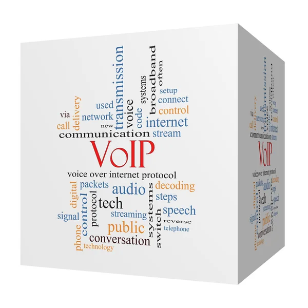 VoIP 3d κύβο λέξη έννοια σύννεφο — Φωτογραφία Αρχείου