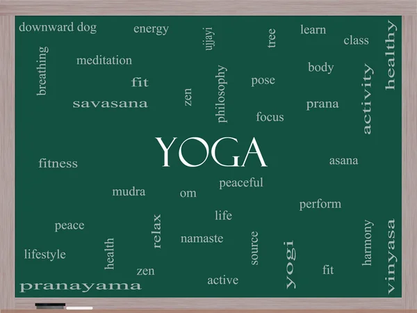 Yoga-Word-Cloud-Konzept an der Tafel — Stockfoto