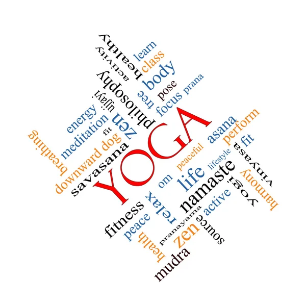 Yoga ordet moln koncept vinklad — Stockfoto