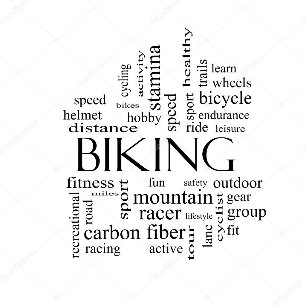 Biking Word Cloud Concept in black and white