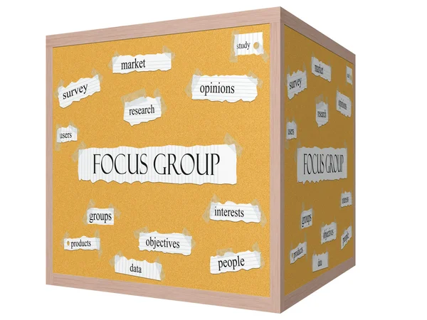 Focus Group 3D cube Corkboard Word Concept — Stock Photo, Image