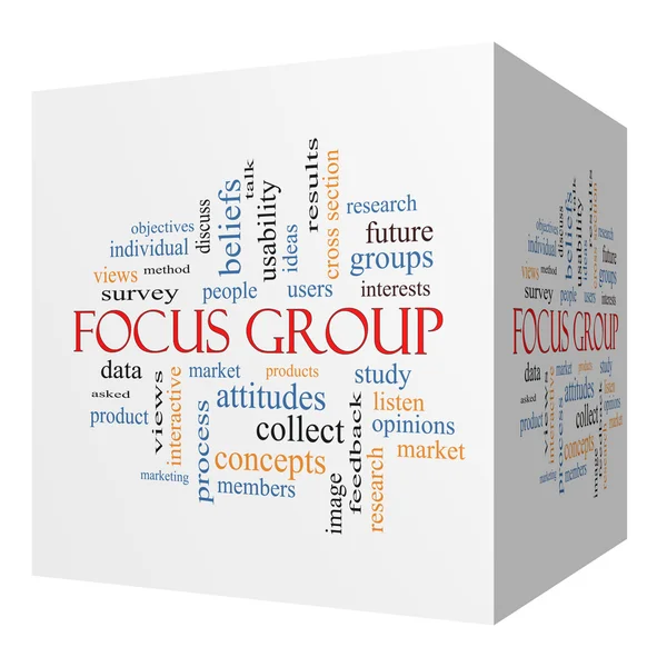 Grupo de enfoque 3D cubo Word Cloud Concept —  Fotos de Stock