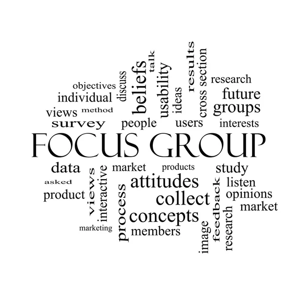 Focus Group Concepto de Word Cloud en blanco y negro —  Fotos de Stock