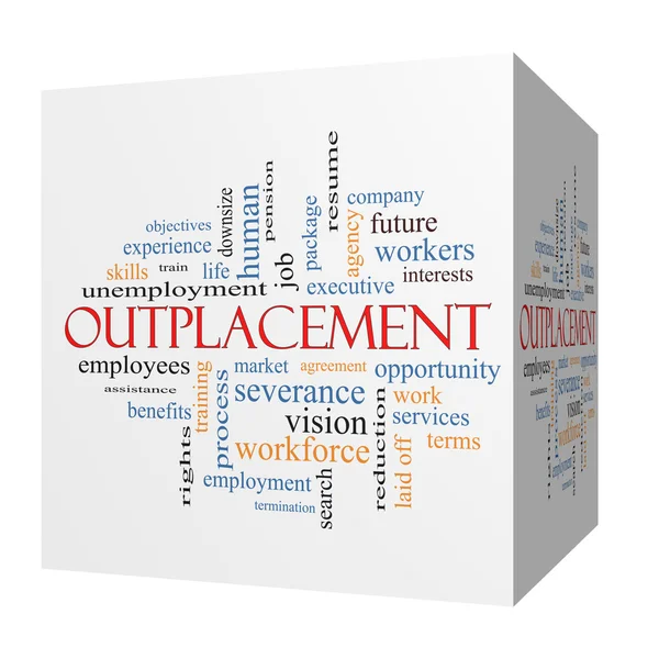 Outplacement 3D-kubus word cloud concept — Stockfoto