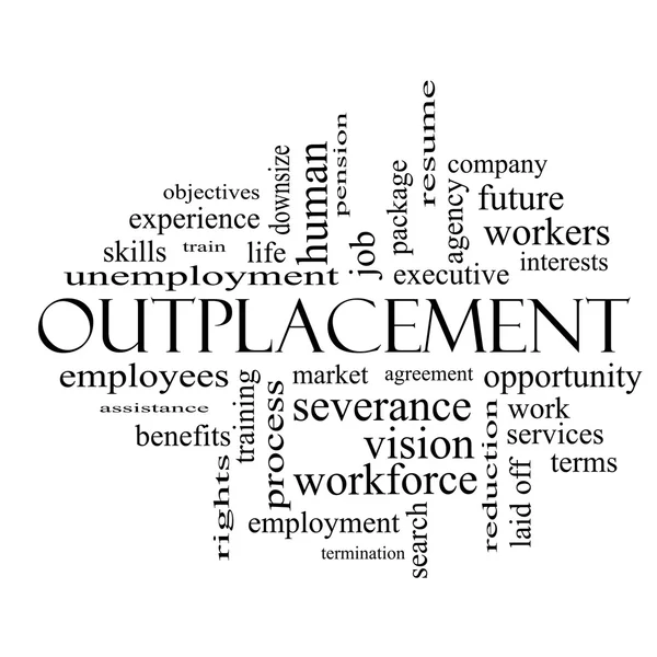 Outplacement Concetto Word Cloud in bianco e nero — Foto Stock