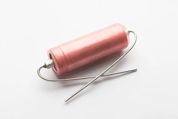 Vintage Axial Electrolytic Capacitor White Background — Foto de Stock