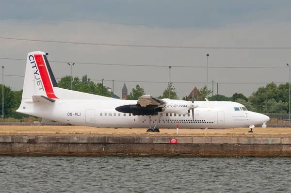 London City Airport Cityjet Fokker Airplane Ready Take London City — Fotografia de Stock