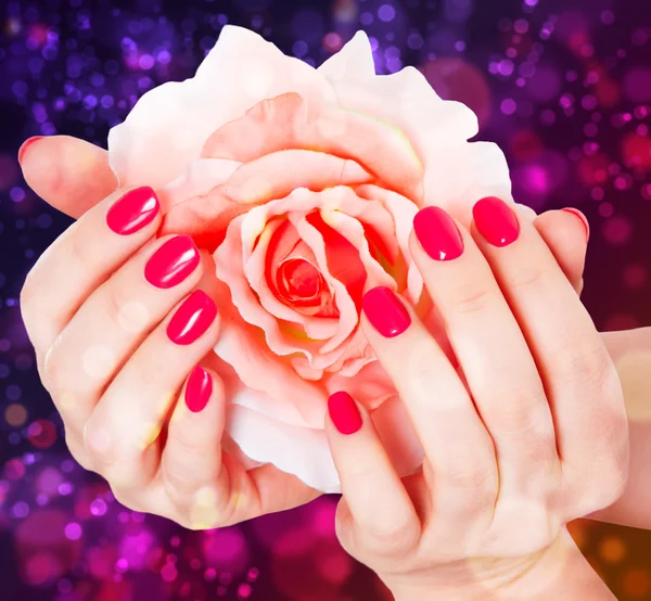 Manicure e rosa em um belo fundo — Fotografia de Stock