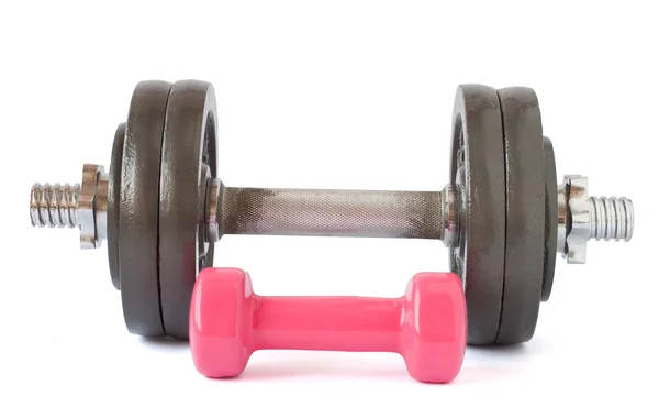 Two dumbbells close-up on a white background. — Stock Photo, Image