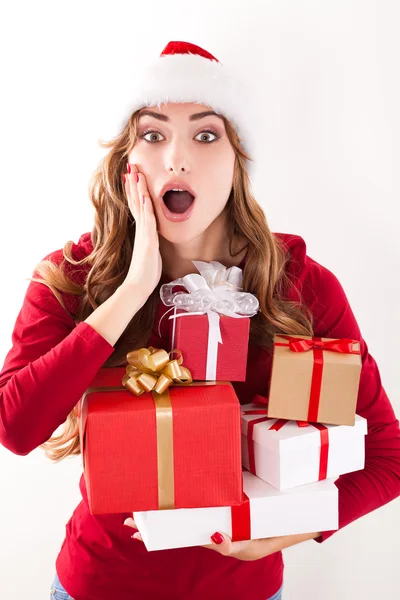 Christmas woman with gift — Stock Photo, Image