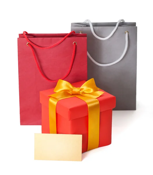 Gifts and gift card on white backgroun — Stock Photo, Image