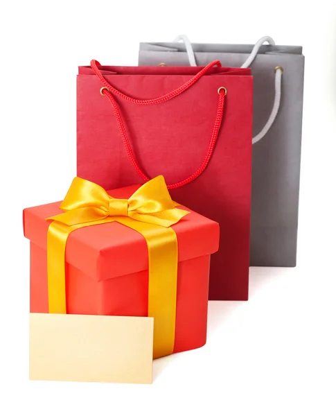 Gifts and gift card on white backgroun — Stock Photo, Image