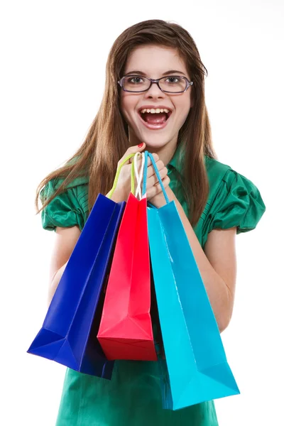 Mooie vrouw met geschenken — Stockfoto